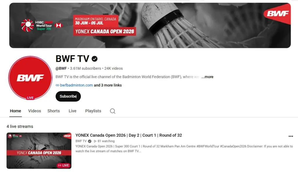 BWF Youtube - Xem truc tiep cau long o dau